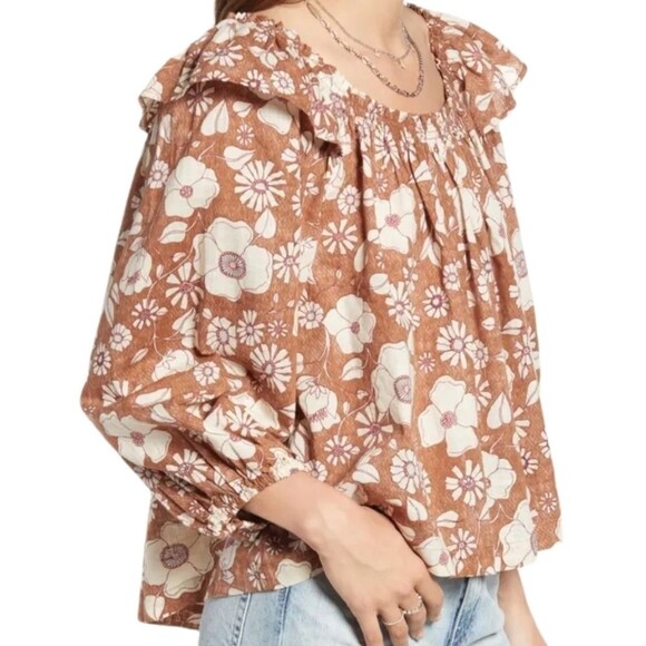 FREE PEOPLE Miss Daisy Cotton Printed Top Sz XSMALL - Picture 7 of 13